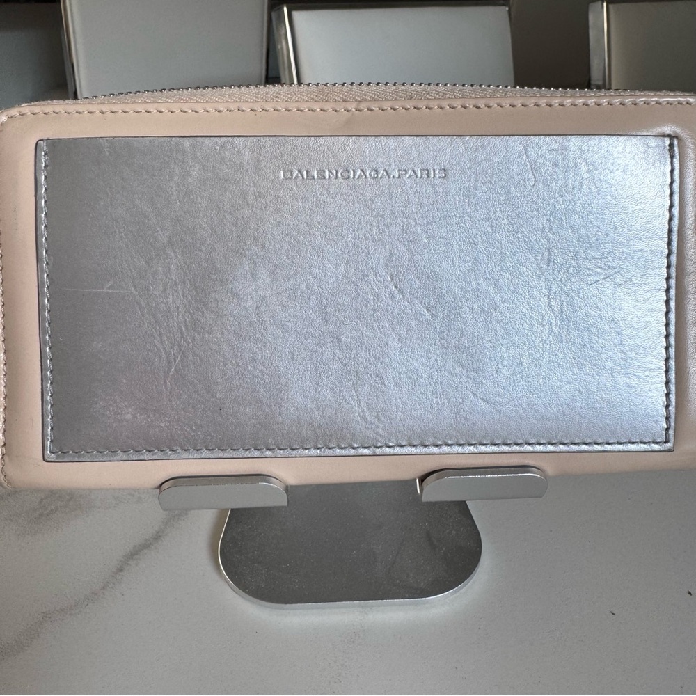 Balenciaga Classic Lambskin Continental Zip Wallet Cream Silver Hardware